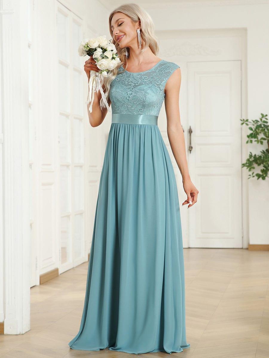 Vintage Round Neck A-Line Lace Bridesmaid Dress with Open Back