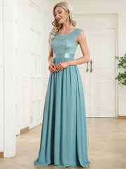 Vintage Round Neck A-Line Lace Bridesmaid Dress with Open Back