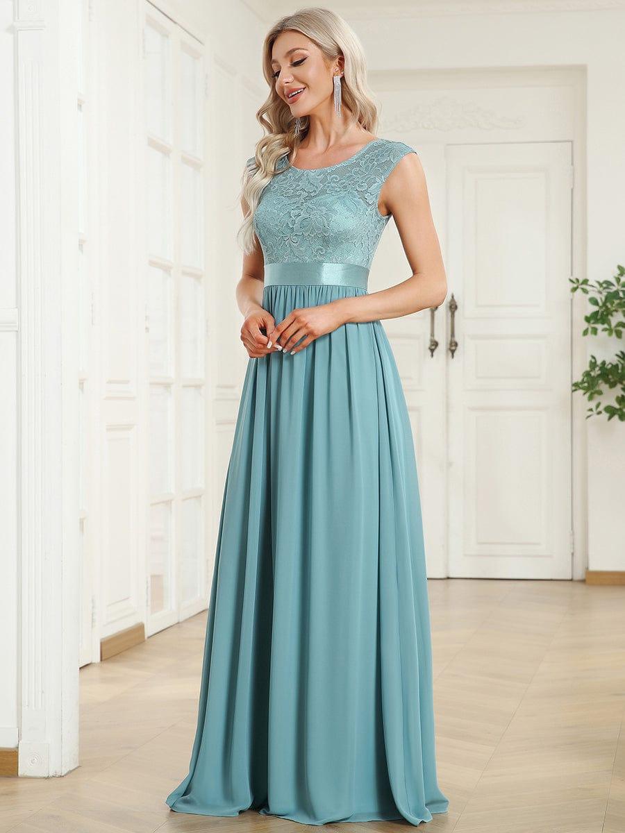 Vintage Round Neck A-Line Lace Bridesmaid Dress with Open Back