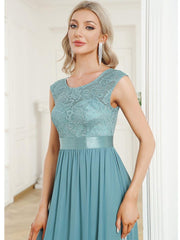 Vintage Round Neck A-Line Lace Bridesmaid Dress with Open Back