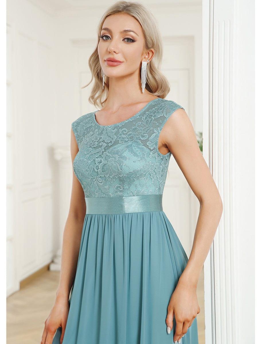 Vintage Round Neck A-Line Lace Bridesmaid Dress with Open Back