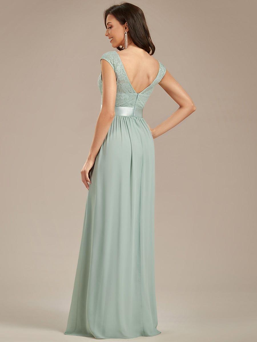 Vintage Round Neck A-Line Lace Bridesmaid Dress with Open Back