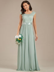 Vintage Round Neck A-Line Lace Bridesmaid Dress with Open Back