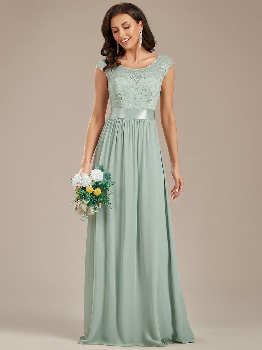 Vintage Round Neck A-Line Lace Bridesmaid Dress with Open Back