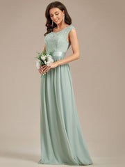 Vintage Round Neck A-Line Lace Bridesmaid Dress with Open Back