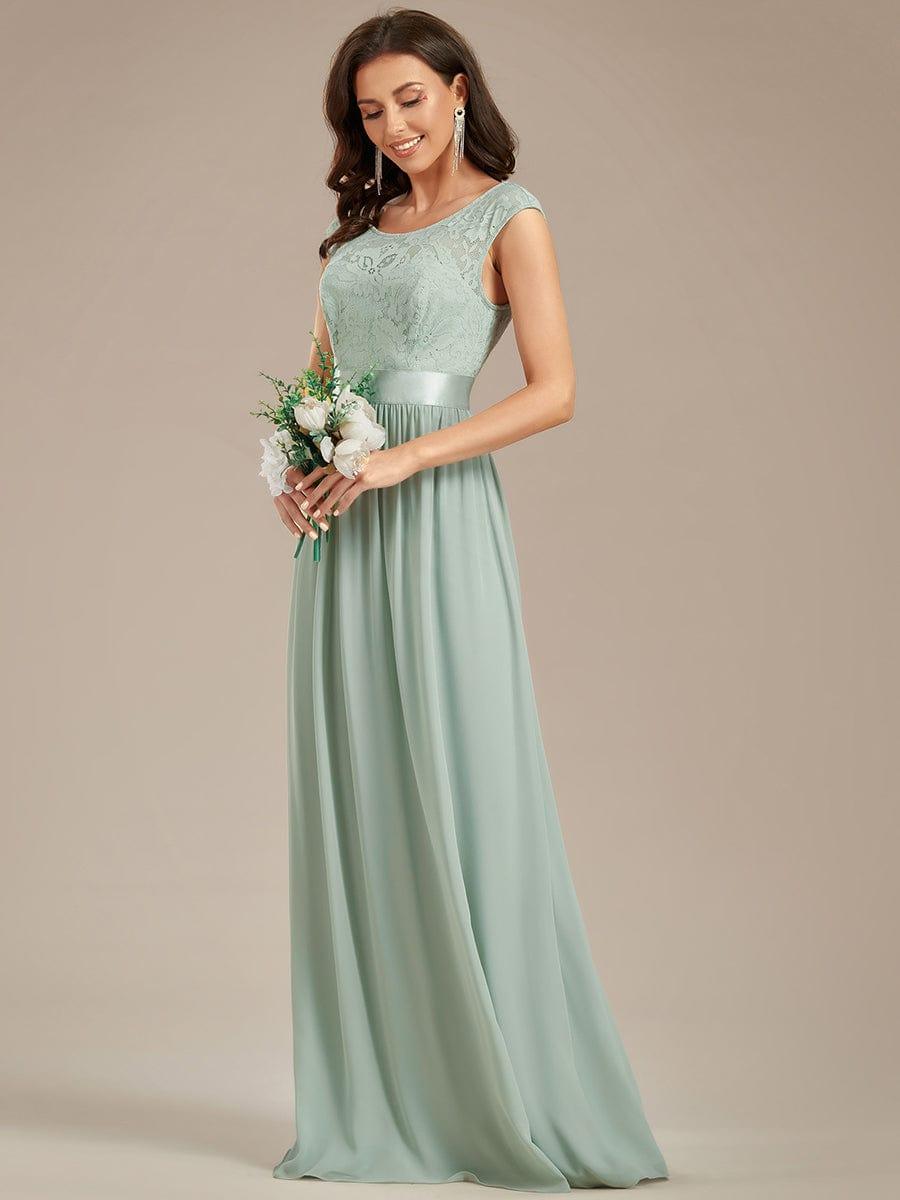 Vintage Round Neck A-Line Lace Bridesmaid Dress with Open Back