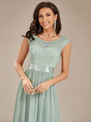 Vintage Round Neck A-Line Lace Bridesmaid Dress with Open Back