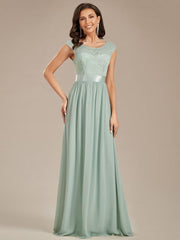 Vintage Round Neck A-Line Lace Bridesmaid Dress with Open Back