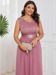 Glamorous Plus Size Round Neck A-Line Chiffon Bridesmaid Dresses with Open Back