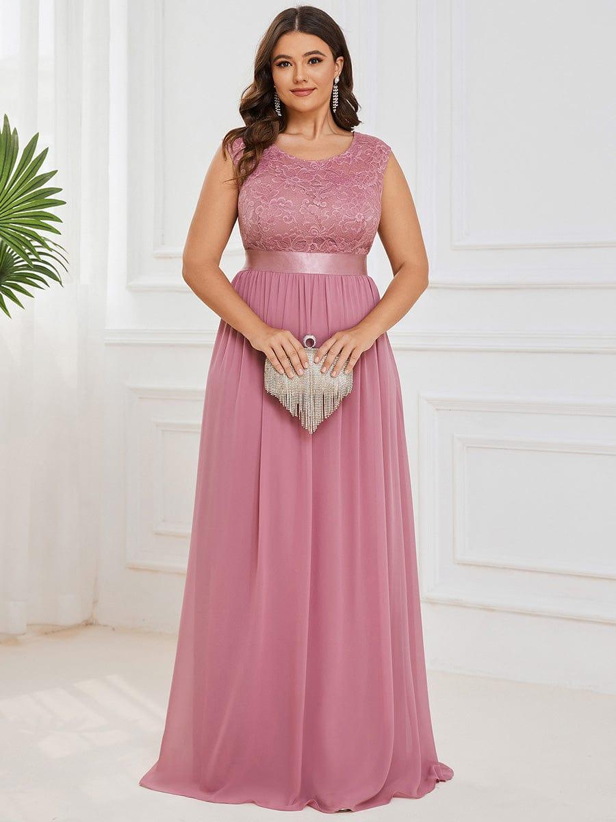 Glamorous Plus Size Round Neck A-Line Chiffon Bridesmaid Dresses with Open Back