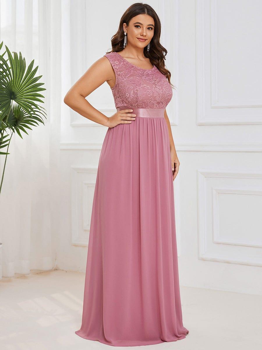 Glamorous Plus Size Round Neck A-Line Chiffon Bridesmaid Dresses with Open Back