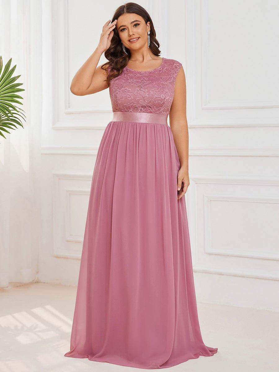 Glamorous Plus Size Round Neck A-Line Chiffon Bridesmaid Dresses with Open Back