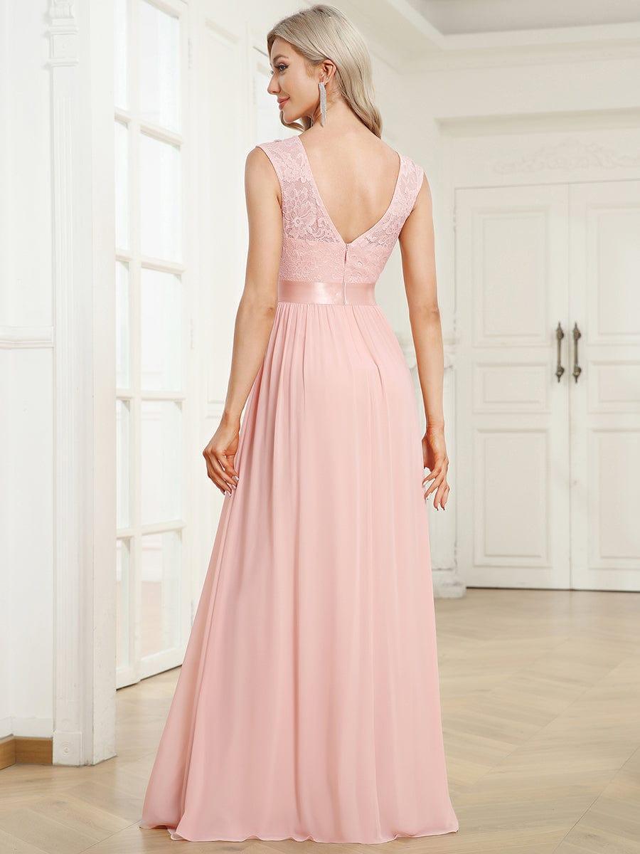 Classic Sleeveless A-Line Lace Bodice Bridesmaid Dress with Open Back