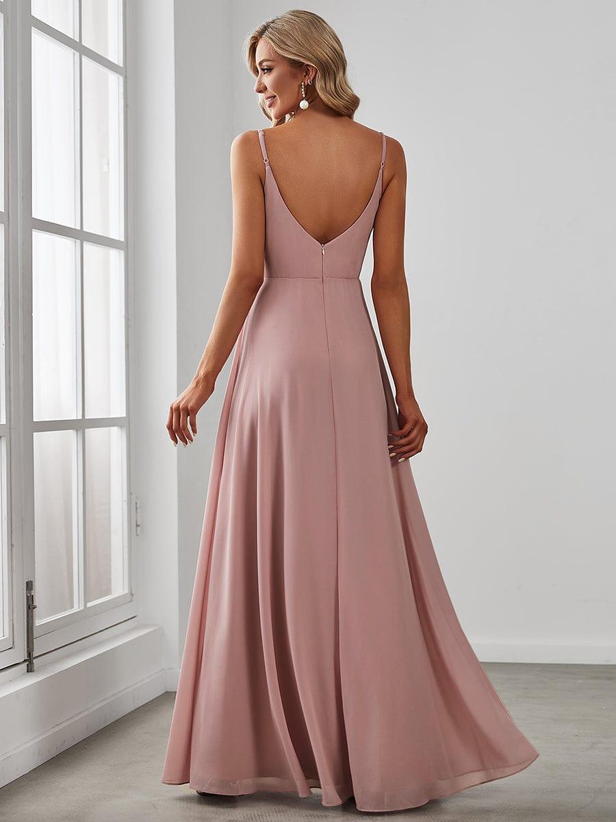 Enchanting V-Neck A-Line High Slit Bridesmaid Dress with Spaghetti Straps