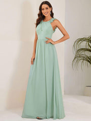 Gorgeous Sleeveless Pleated Chiffon Bridesmaid Dress with Appliques