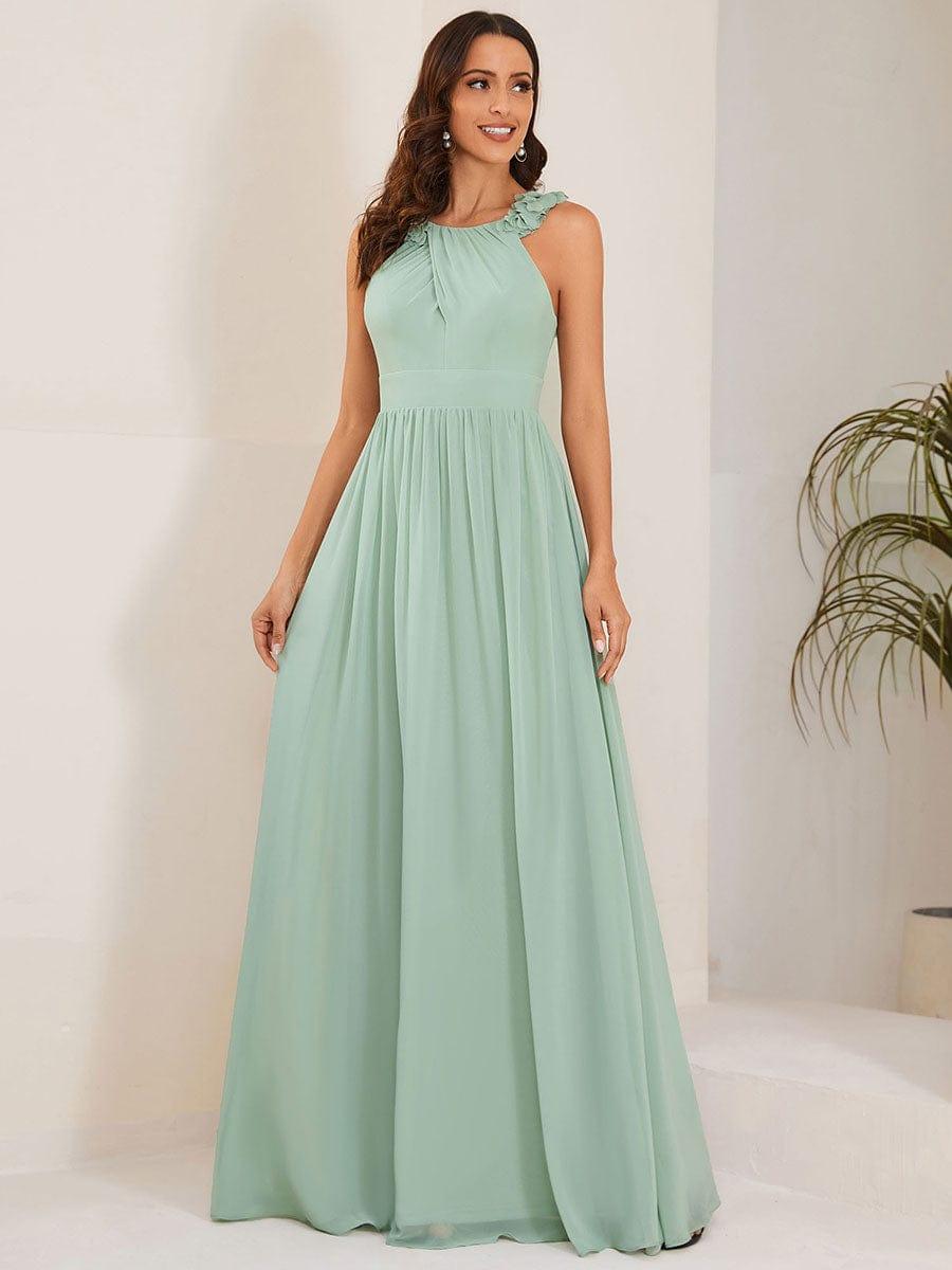 Gorgeous Sleeveless Pleated Chiffon Bridesmaid Dress with Appliques