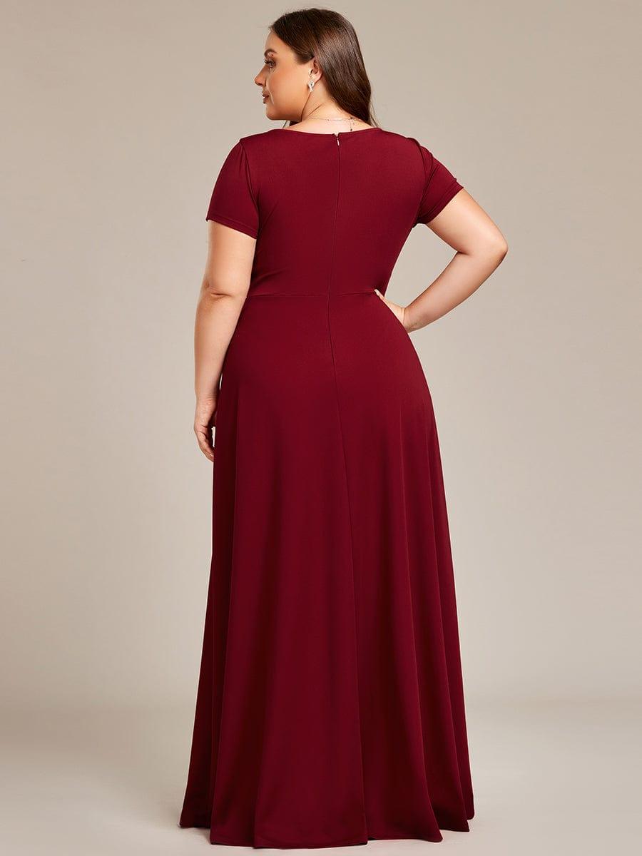 Exquisite Plus Size V-Neck Empire A-Line Bridesmaid Dress with Short Sleeves