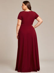 Exquisite Plus Size V-Neck Empire A-Line Bridesmaid Dress with Short Sleeves