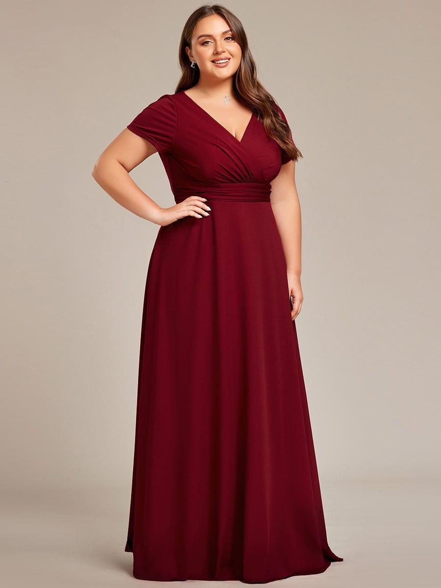 Exquisite Plus Size V-Neck Empire A-Line Bridesmaid Dress with Short Sleeves