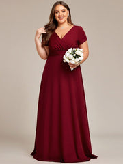 Exquisite Plus Size V-Neck Empire A-Line Bridesmaid Dress with Short Sleeves