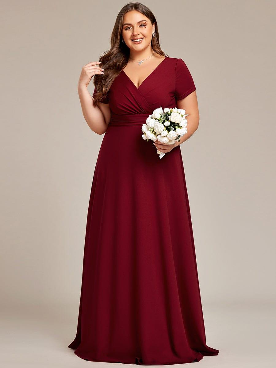 Exquisite Plus Size V-Neck Empire A-Line Bridesmaid Dress with Short Sleeves