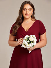 Exquisite Plus Size V-Neck Empire A-Line Bridesmaid Dress with Short Sleeves