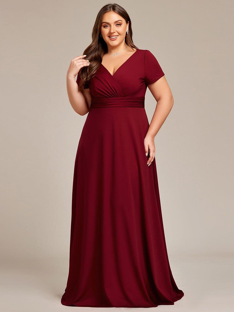 Exquisite Plus Size V-Neck Empire A-Line Bridesmaid Dress with Short Sleeves