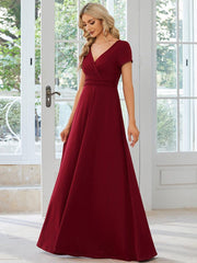 Simple Pleated Empire Waist A-Line Chiffon Bridesmaid Dress with Sleeves