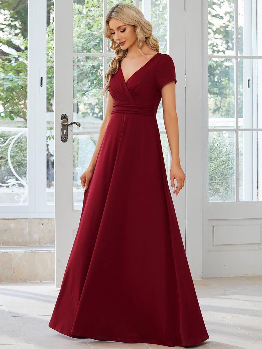 Simple Pleated Empire Waist A-Line Chiffon Bridesmaid Dress with Sleeves