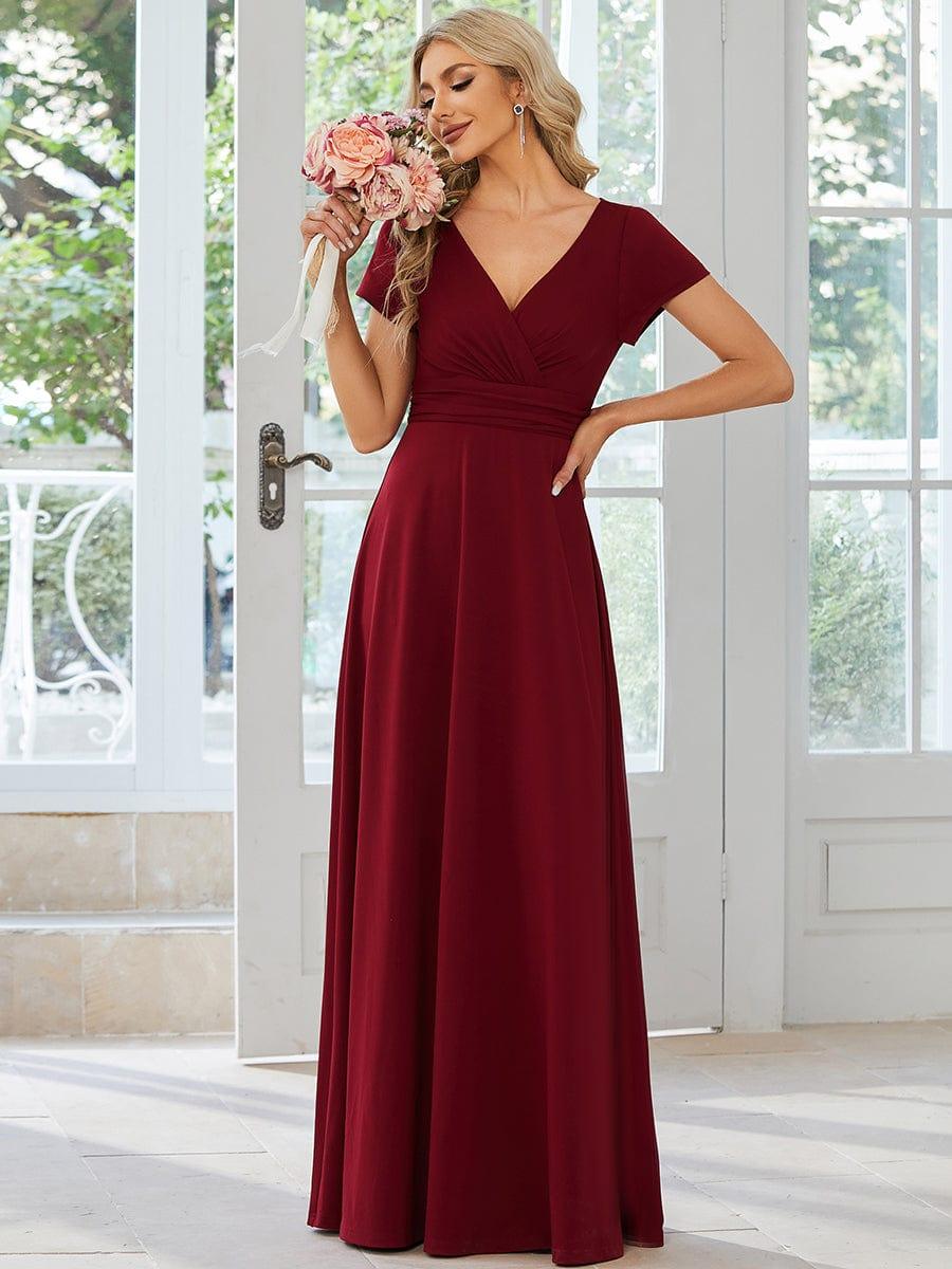 Simple Pleated Empire Waist A-Line Chiffon Bridesmaid Dress with Sleeves