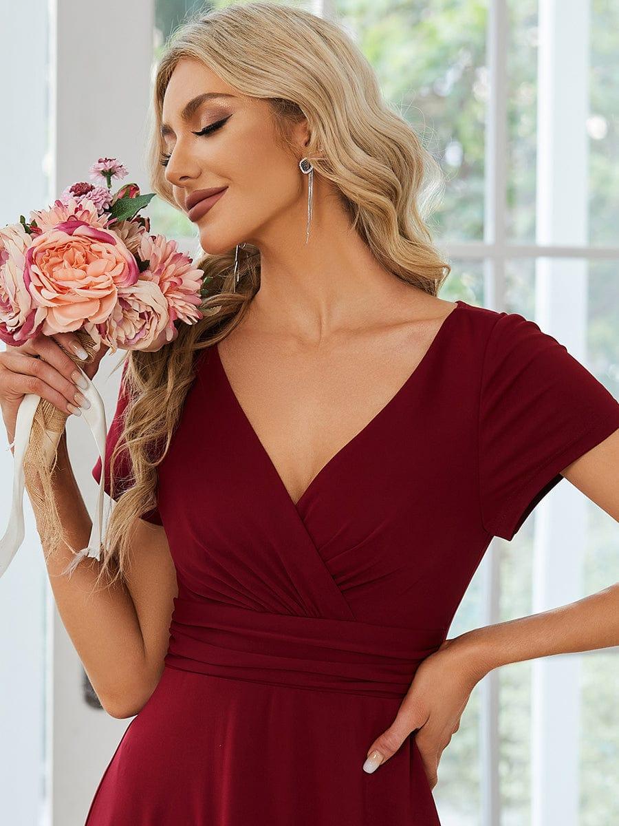 Simple Pleated Empire Waist A-Line Chiffon Bridesmaid Dress with Sleeves