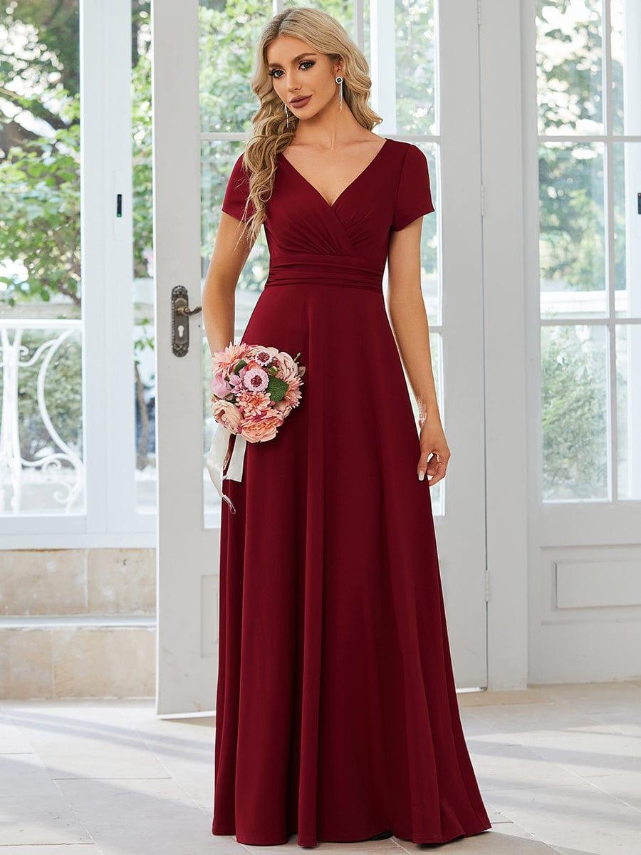 Simple Pleated Empire Waist A-Line Chiffon Bridesmaid Dress with Sleeves