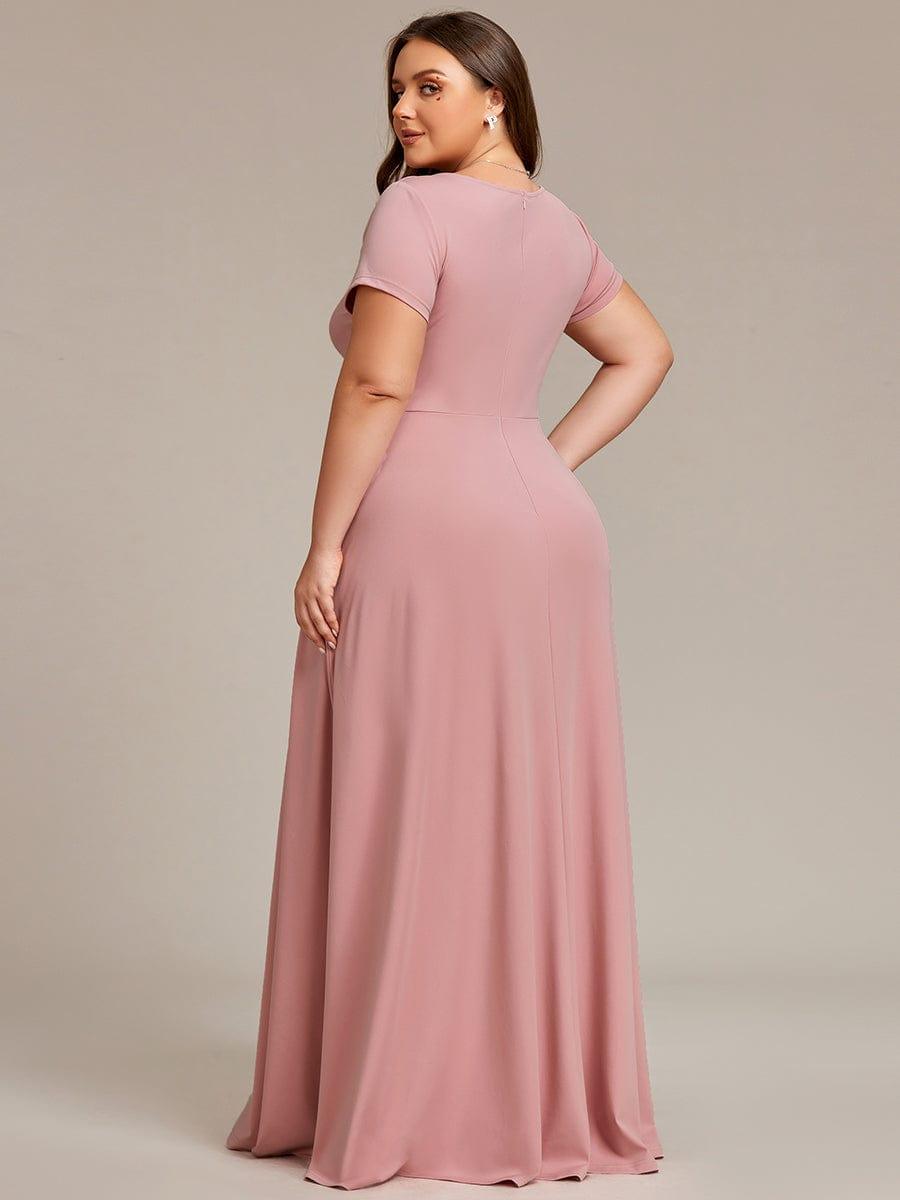 Exquisite Plus Size V-Neck Empire A-Line Bridesmaid Dress with Short Sleeves