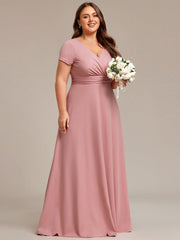 Exquisite Plus Size V-Neck Empire A-Line Bridesmaid Dress with Short Sleeves