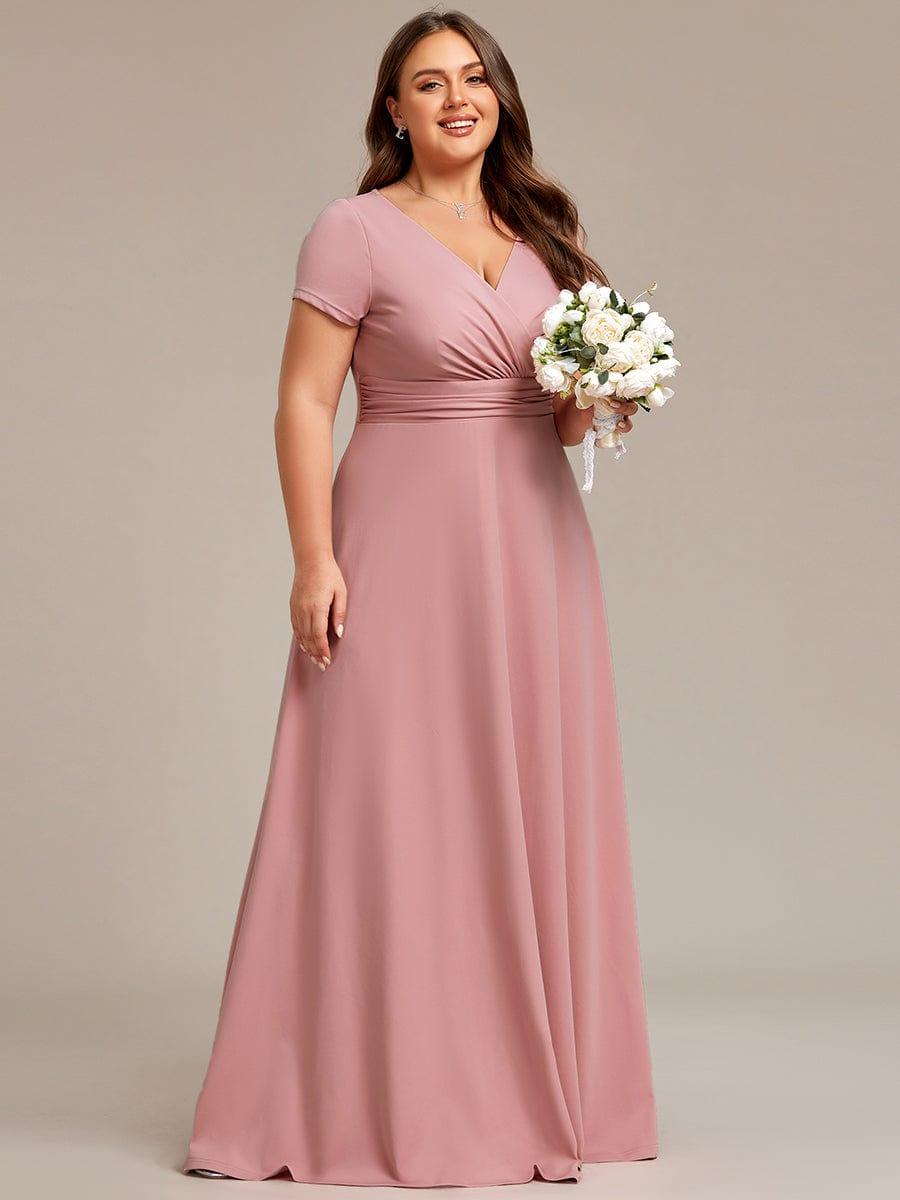 Exquisite Plus Size V-Neck Empire A-Line Bridesmaid Dress with Short Sleeves