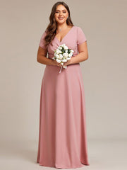 Exquisite Plus Size V-Neck Empire A-Line Bridesmaid Dress with Short Sleeves