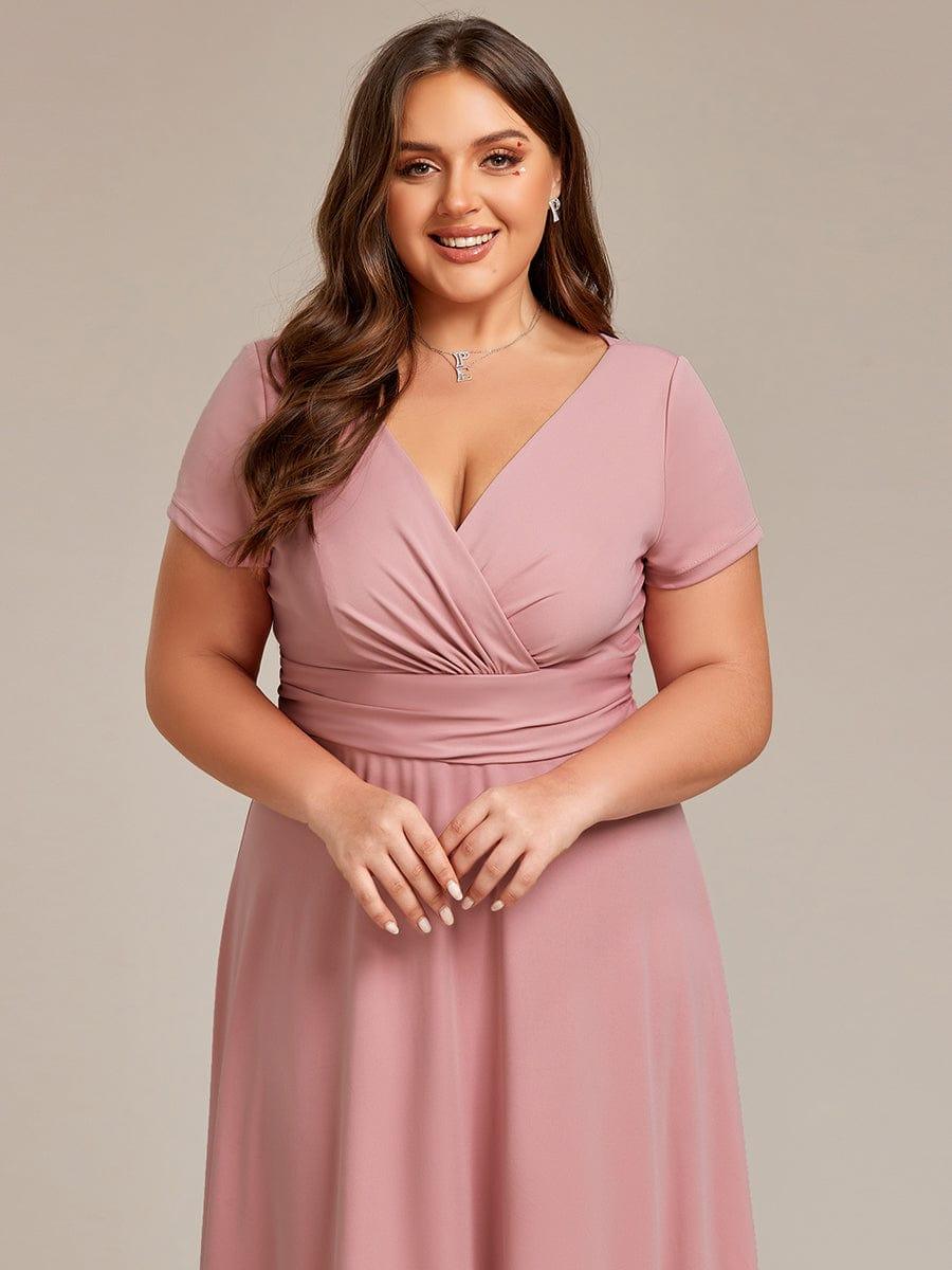 Exquisite Plus Size V-Neck Empire A-Line Bridesmaid Dress with Short Sleeves