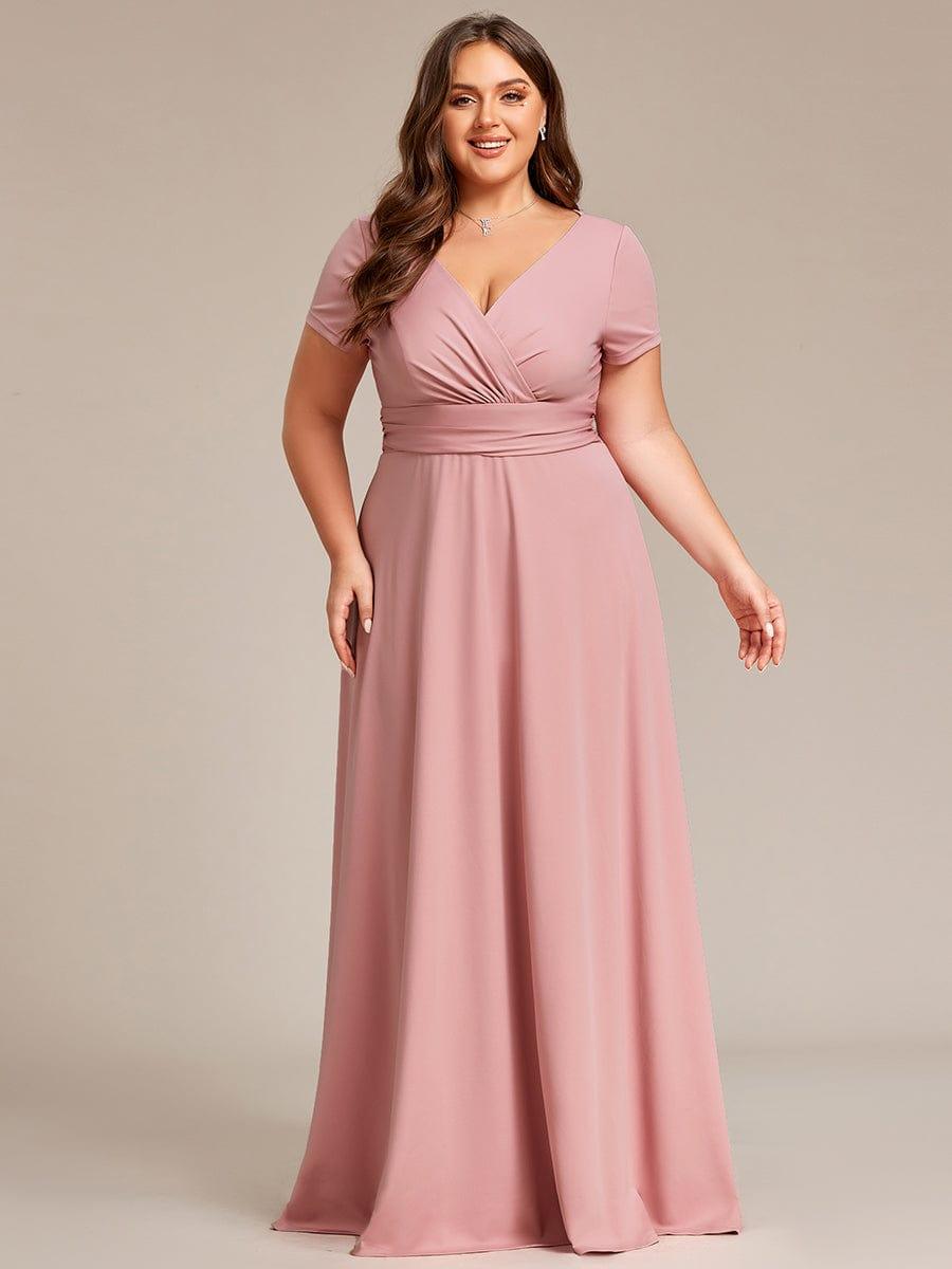 Exquisite Plus Size V-Neck Empire A-Line Bridesmaid Dress with Short Sleeves