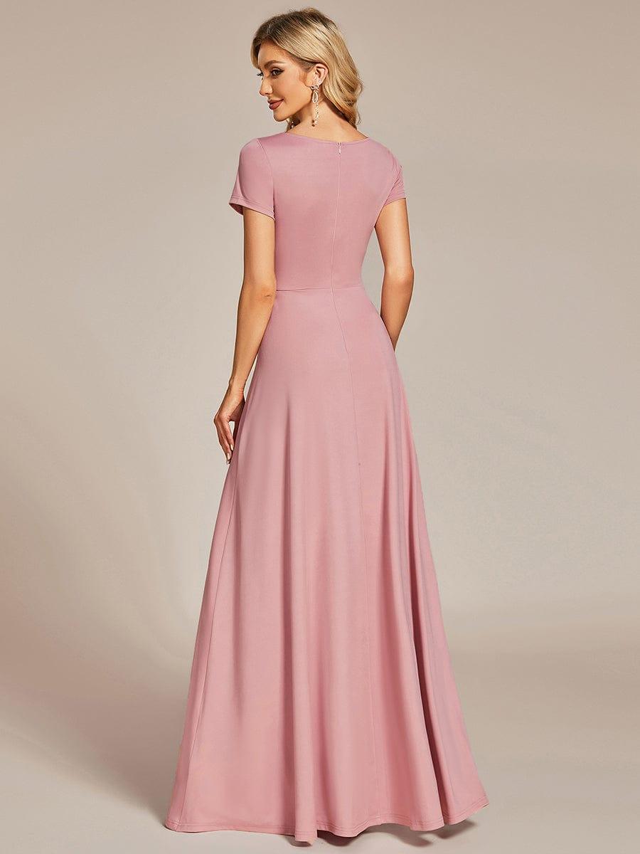 Simple Pleated Empire Waist A-Line Chiffon Bridesmaid Dress with Sleeves