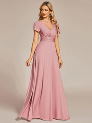 Simple Pleated Empire Waist A-Line Chiffon Bridesmaid Dress with Sleeves