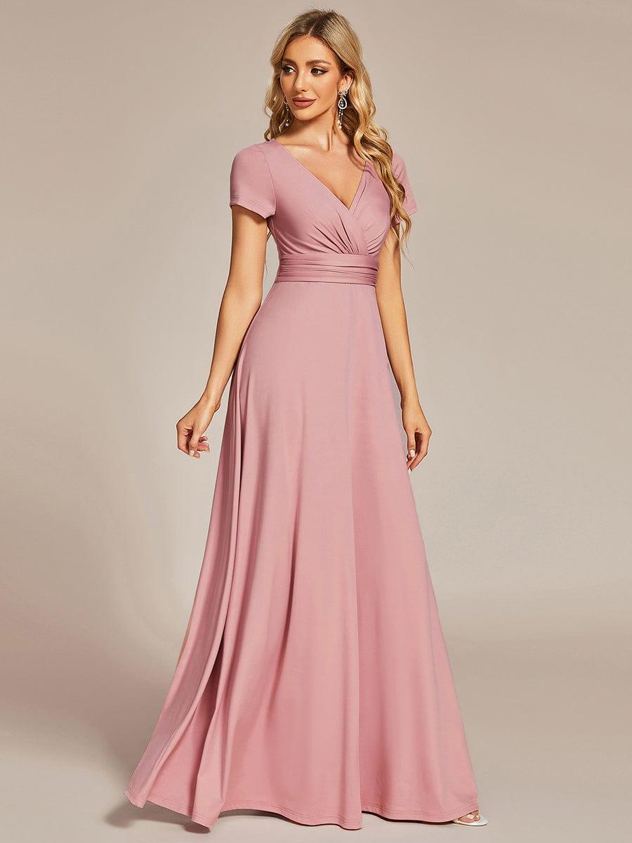 Simple Pleated Empire Waist A-Line Chiffon Bridesmaid Dress with Sleeves