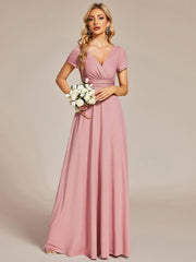Simple Pleated Empire Waist A-Line Chiffon Bridesmaid Dress with Sleeves
