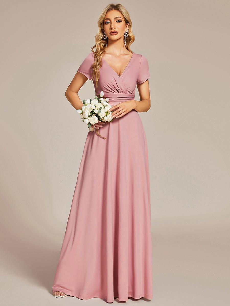 Simple Pleated Empire Waist A-Line Chiffon Bridesmaid Dress with Sleeves