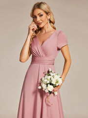 Simple Pleated Empire Waist A-Line Chiffon Bridesmaid Dress with Sleeves