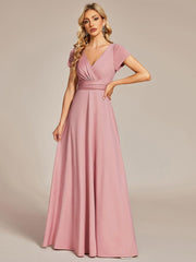 Simple Pleated Empire Waist A-Line Chiffon Bridesmaid Dress with Sleeves