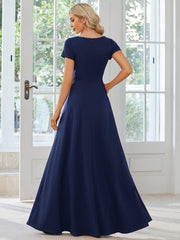 Simple Pleated Empire Waist A-Line Chiffon Bridesmaid Dress with Sleeves