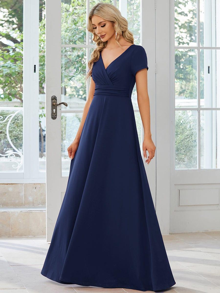 Simple Pleated Empire Waist A-Line Chiffon Bridesmaid Dress with Sleeves