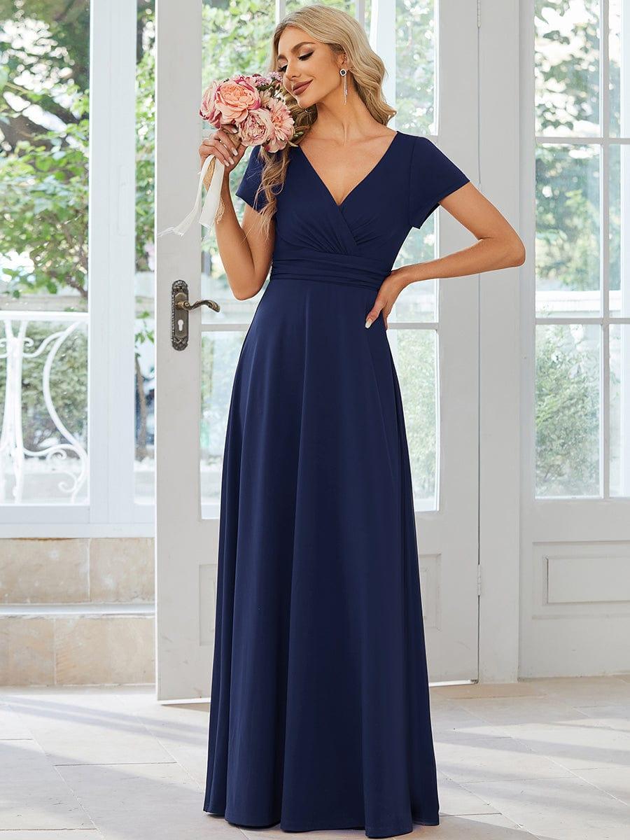 Simple Pleated Empire Waist A-Line Chiffon Bridesmaid Dress with Sleeves