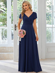 Simple Pleated Empire Waist A-Line Chiffon Bridesmaid Dress with Sleeves