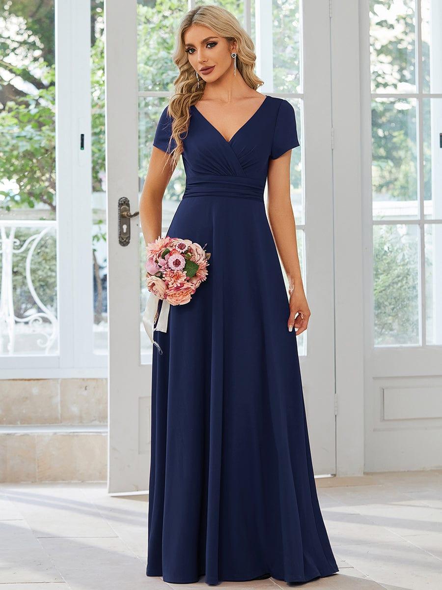 Simple Pleated Empire Waist A-Line Chiffon Bridesmaid Dress with Sleeves